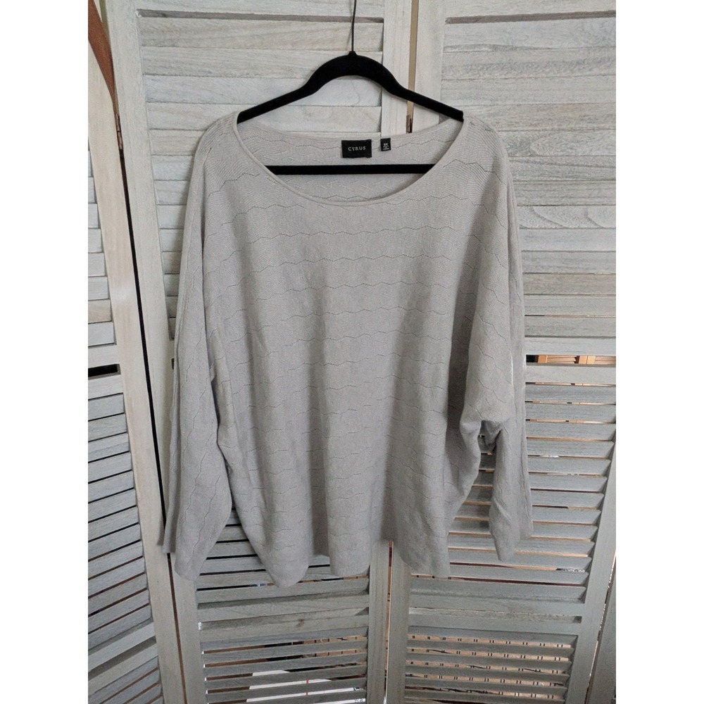 Cyrus Womens 3X Gray Pointelle Chevron Knit Dolman Sleeve Sweater Soft